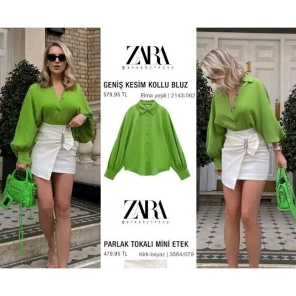 ZARA BLOGGERS FAV SHIRT Green BUTTON NEON SMALL 2143 062 MSPR 69